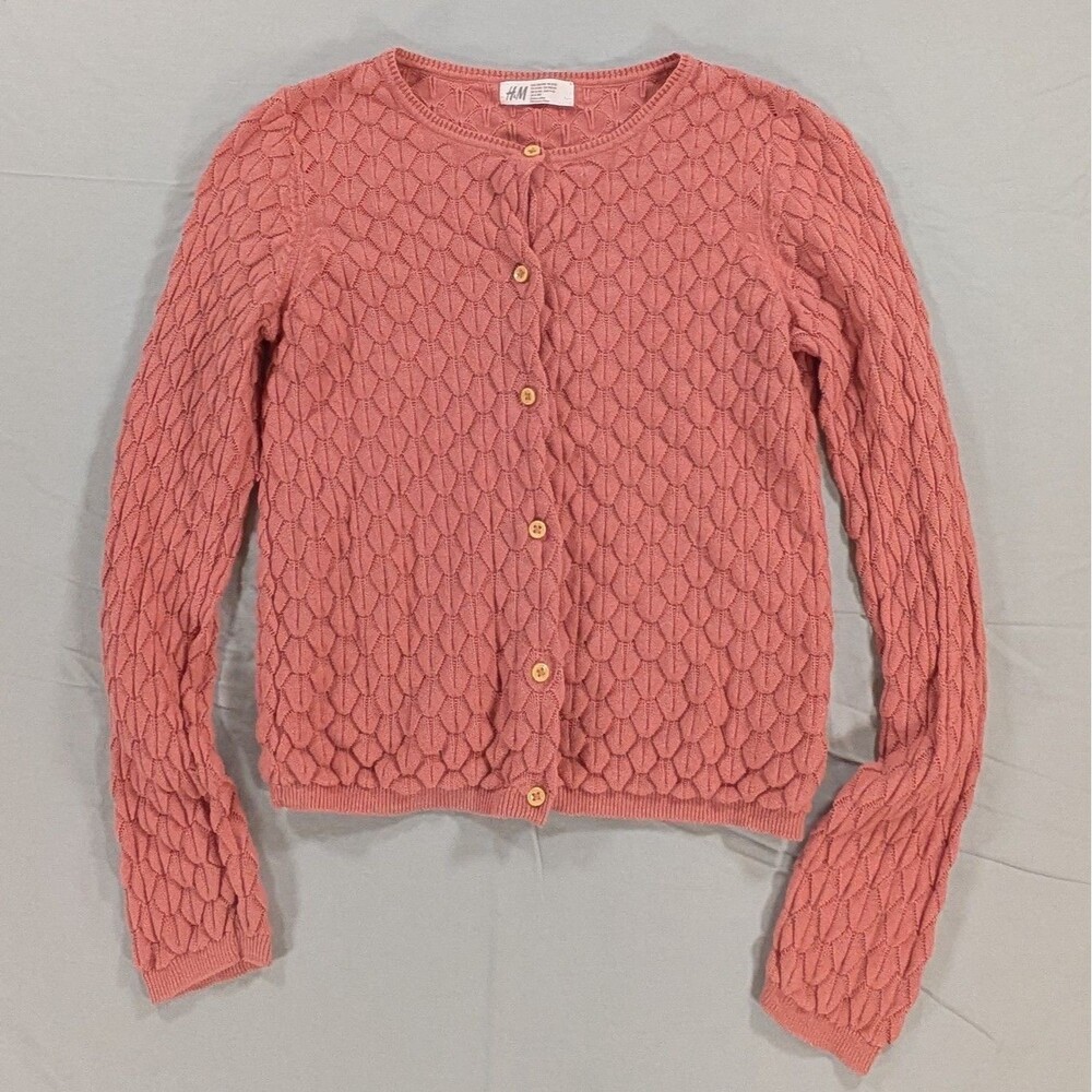 H&M Women's Rose Long sleeve Button-Up Sweater Textured Knit Size 8/10